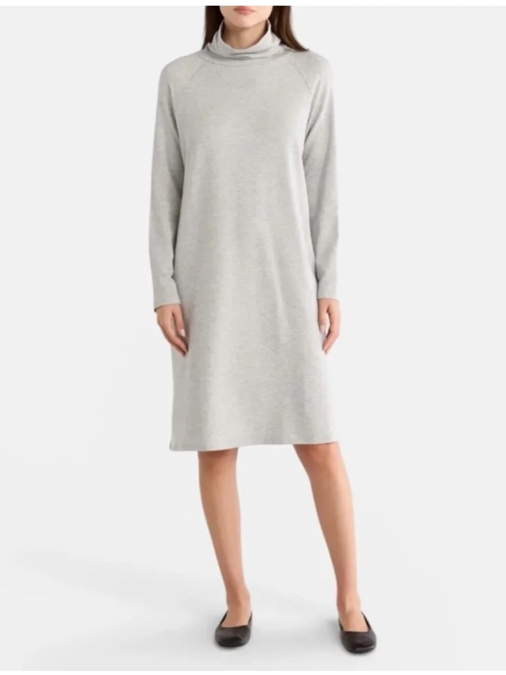 Eileen Fisher $188 gray drapey turtleneck dress